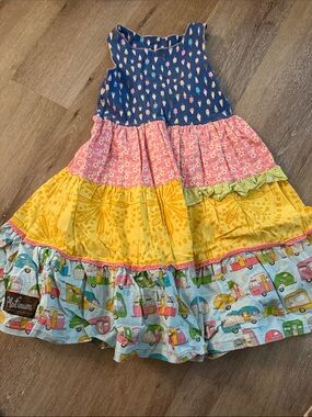 Matilda Jane Platinum Girls' Multicolor Tiered Cotton Dress with Camper Print